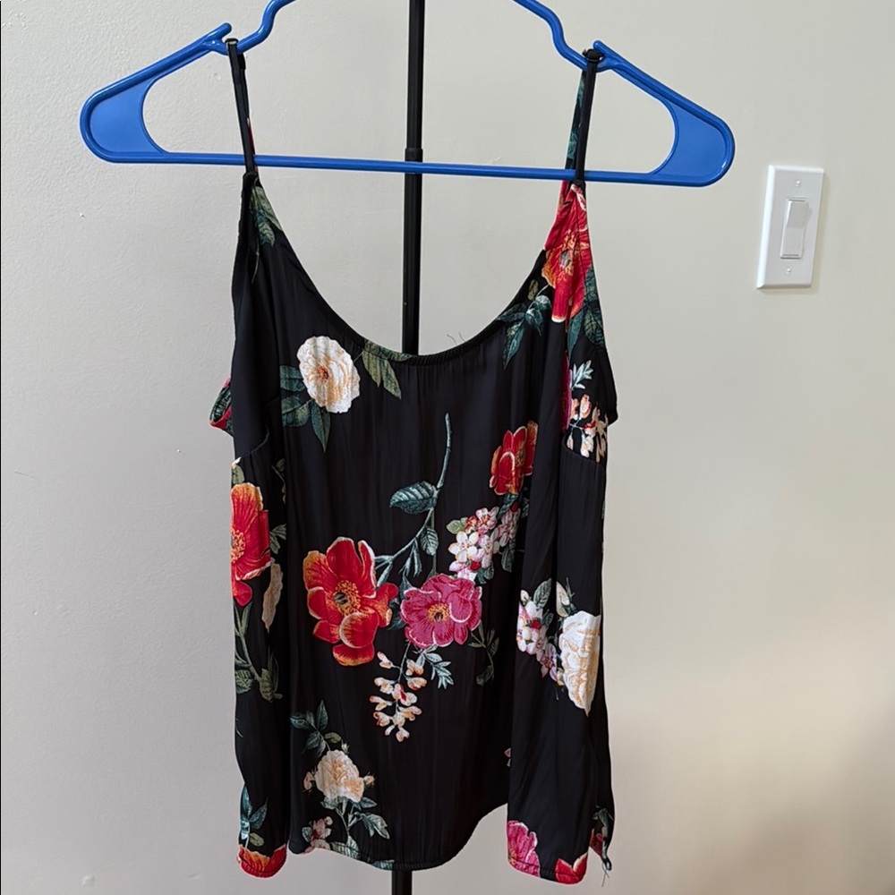 Old Navy Black and Pink silk floral Tank Top